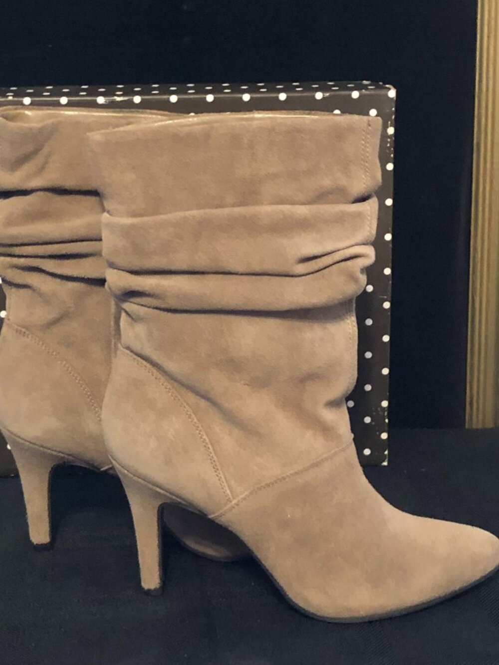 Kelly & Katie Taupe Suede Slouchy Stiletto Heel Dress Boots Size 7.5